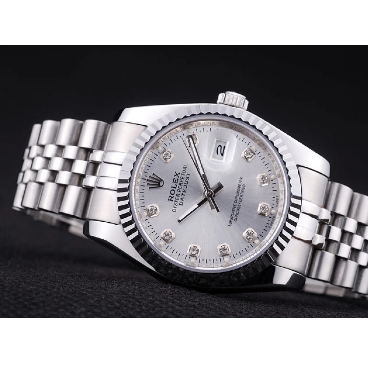 Aaa replica Rolex Datejust Diamonds Silver 7455 Ribbed Bezel Dial 0820